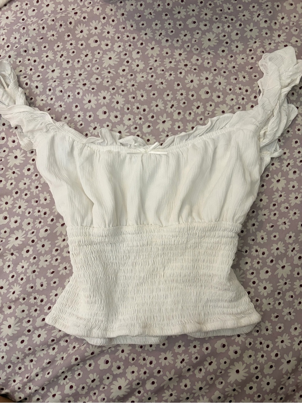 Love Tree White Smocked Ruffle Crop Top